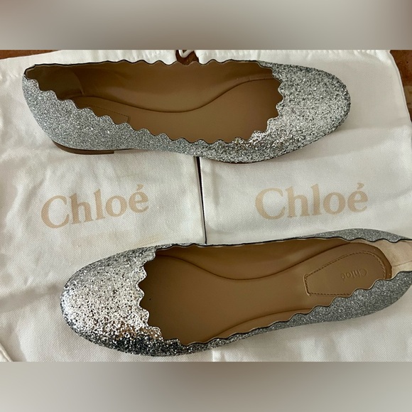 Chloe women Ballets Flat shoes Size 39 Metallics Silver Gray Shoes - Picture 11 of 14